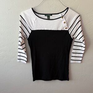 Lauren Ralph Lauren Black and White Striped Long Sleeve Top